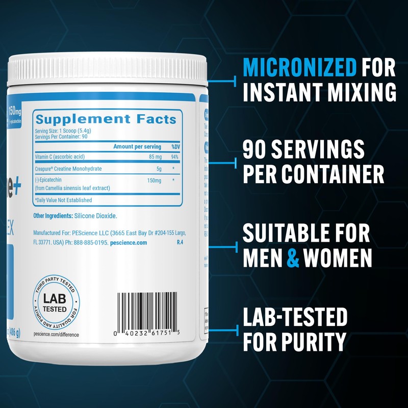 PEScience TruCreatine+ Creatine Monohydrate Powder Plus Epicatechin, Micronized Creapure Creatine