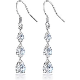 GW Women's Earrings 925 Silver Hanging Heart Zircon Moonstone Jewellery Earrings Made of 925 Sterling Silver Gifts for Women Mum Women Best Friend Birthday, Silver