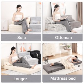 Tiita Futon Couch Chair, Single Size, Folding Sofa Bed Couch with Pillow, Floor & Futon Mattress for Living Room, Dorm, Guest Use, Apartment, Grey