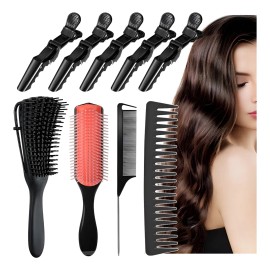 Kit 9pz Peine De Masaje De Pulpo Adecuado Para Cabello Rizad                                                                                          