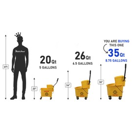 PLASTIC PRINCE Commercial Yellow Mop Bucket and Side Press Wringer, 35 Qt, Perfect for Professional/Industrial/Business/Household