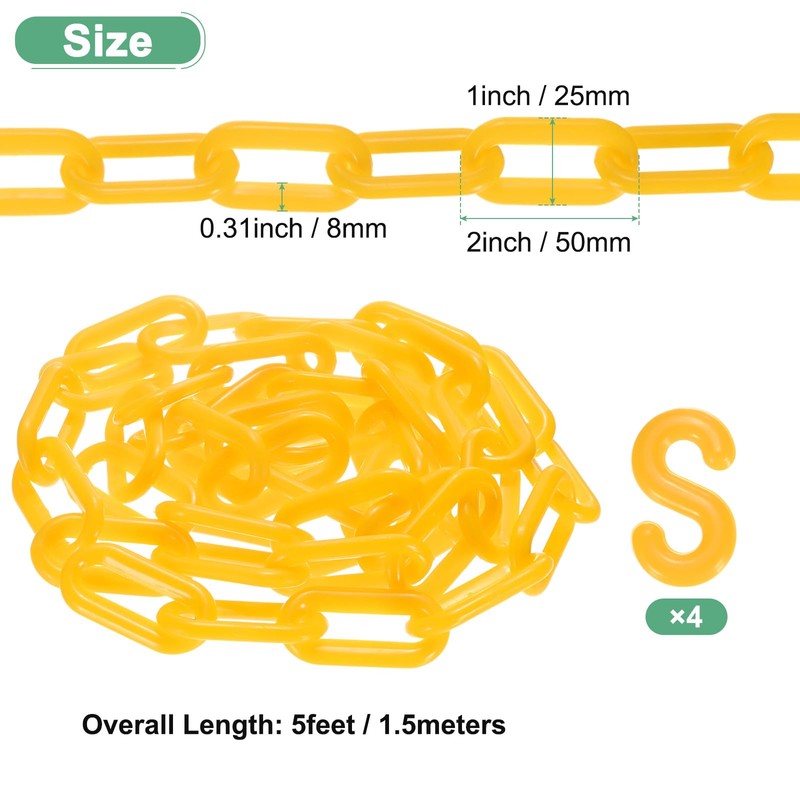 M METERXITY Plastic Barriers Chain, 5Ft Length Yellow Plastic Waterproof