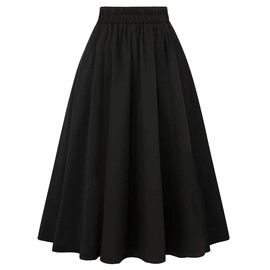 IDEALSANXUN Black Skirt for Women Midi Length High Waisted A Line Teen Girls Cute Ladies Midi Maxi Pleated Skirts, Black, S