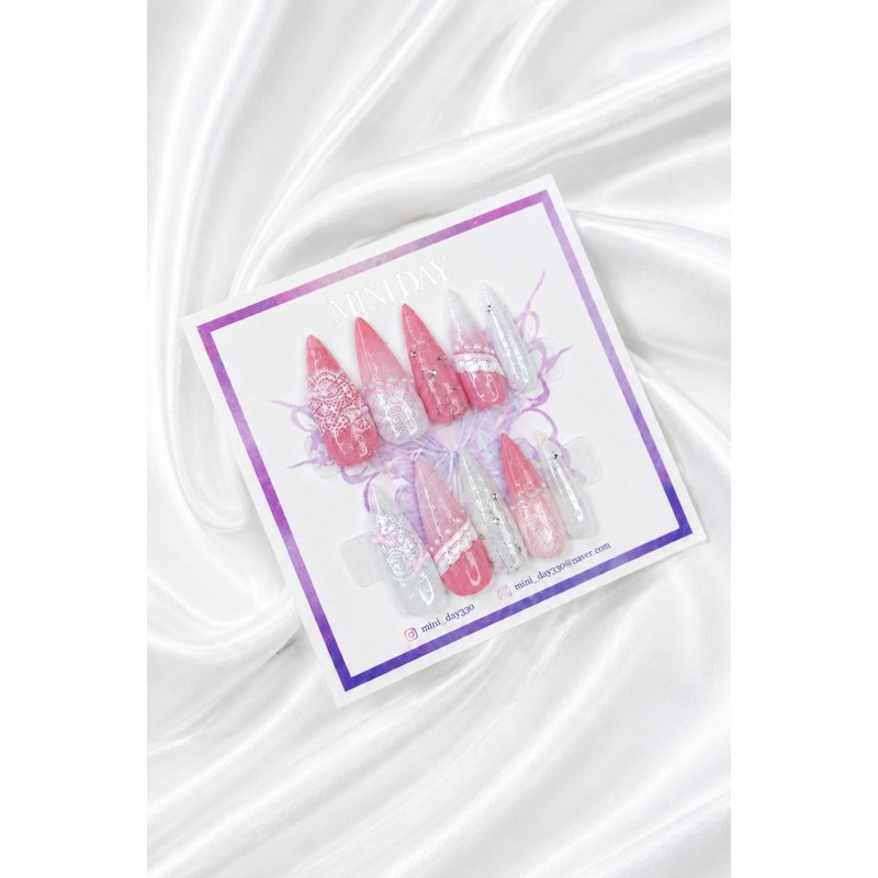 Pink Veil Handmade Nail Tips - Ballerina / 핑크 베일