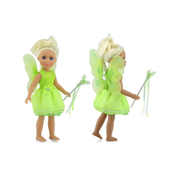 Emily Rose 14 Inch Doll Princess Costumes | Magical 3 Piece Fairy Princess Doll Halloween Costume with Removable Wings, and Magic Wand | Fits Most 14" and 14.5" Hard-Bodied Dolls