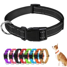 Light Up Dog Collar Reflective Pet Collar Adjustable Nylon Collars Multicolor Pet Safety Collar for Small Medium Large Dogs Night Walking (Black)