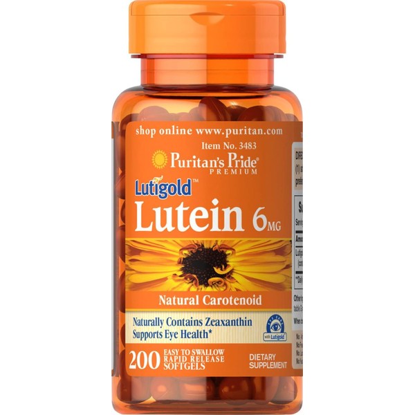 Puritan's Pride Lutein 6 Mg with Zeaxanthin Supports Eye Health, Softgel, 200 Count