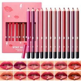 DAGEDA 12Pcs Lip Liner Pencils Set, 12 Colors Matte Lip Liner, Smooth and Ultra-pigmented Lip Lipstick, Waterproof, Long-wearing and Smudge-proof Lip Makeup Pencils, Lip Liner Kit for Daily Makeup
