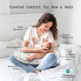 Little Grape Land Nursing Pillow, Soft 100% Cotton Breastfeeding Pillow with Breathable Muslin Cotton Removable Cover, Pink Bunny Breast Feeding Pillows for Babies 0-12 Months with Protective Zipper