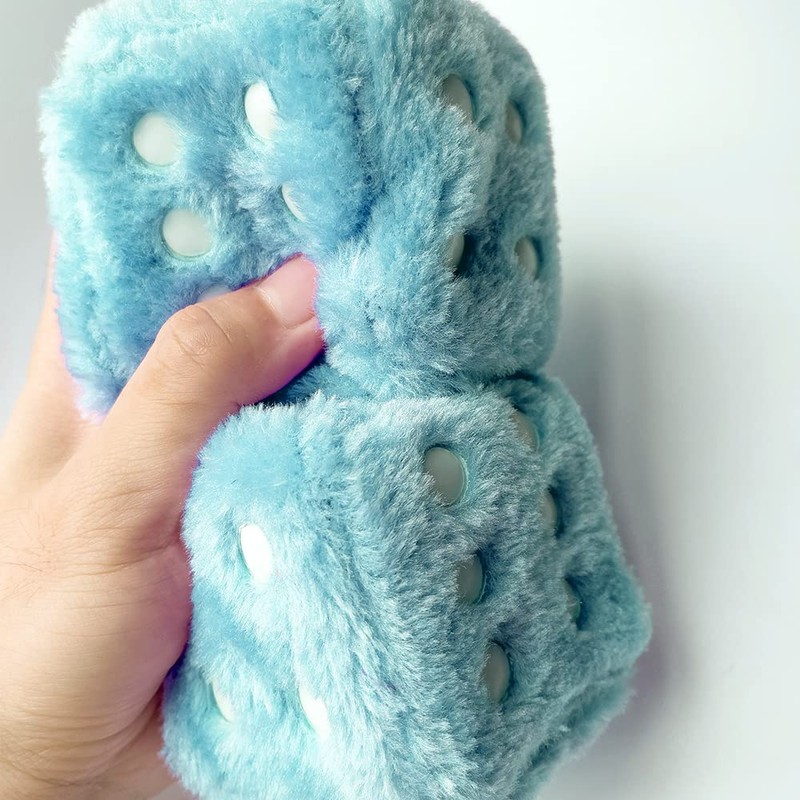 Fuzzy Plush Dice for Car Mirror, Pair of Retro 3”