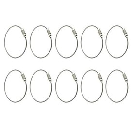 AKORD 10pcs Stainless Steel Wire Keychain Cable Keyring Twist Barrel, Metal, Silver, 15 x 4.8 x 1 cm