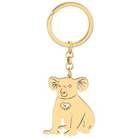 RAIDIN Stainless Steel Gold Silver Plated Cute Animal Key Ring Gifts for Women Girls Car Handbag Key Charms Accessories, Gold-048 Koala