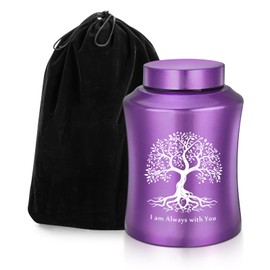 SOITIS Purple Stainless Steel Decorative Urn for Ashes - Tree of Life Engraved Adult Cremation Urn, 8.27 Inches Memorial Keepsake with Velvet Bag, Sympathy Gift for Loved Ones