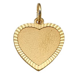 Pendant Heart Genuine 333 Gold with Engraving Matte Yellow Gold Engraving Plate, Yellow Gold