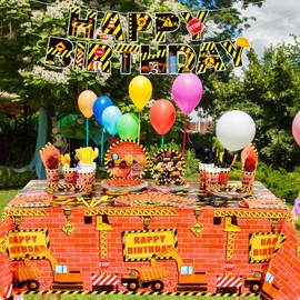 Sliner 3 Pcs Construction Party Tablecloths Construction Tractor Table Cover Large Plastic Disposable Rectangular Table Cover for Birthday Party Supplies, 108 x 54 Inch(Yellow)