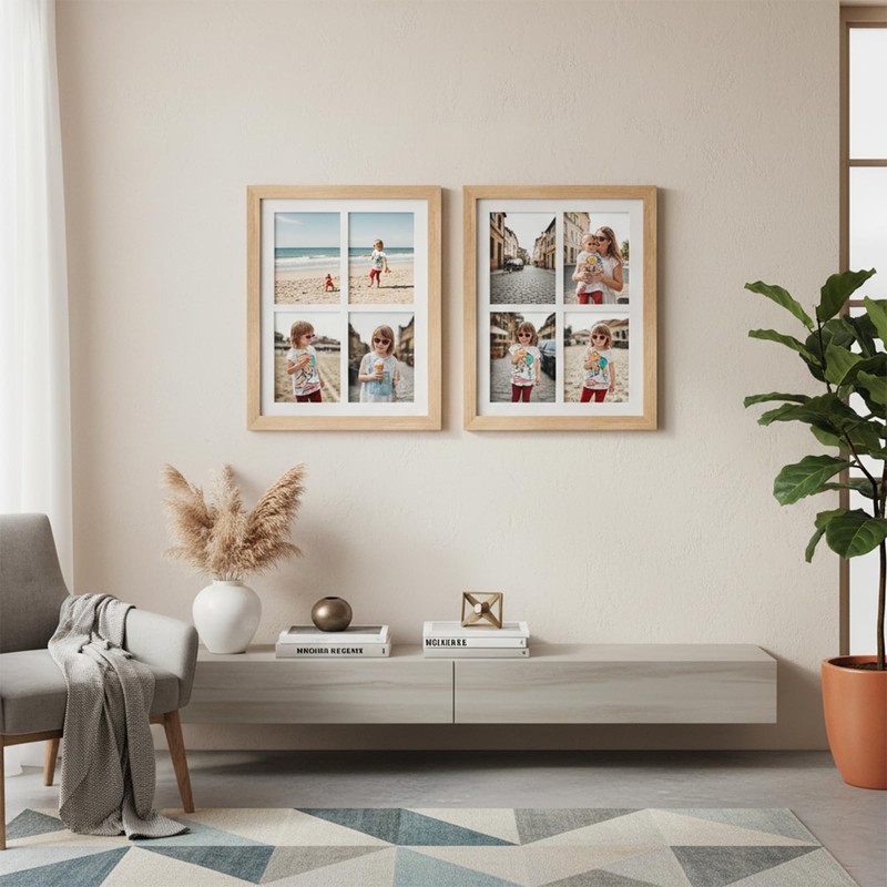 5x7 Collage Picture Frame,Fits 4 5x7 Photos,Engineered Wood-Natural Oak