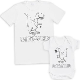 Babyasaurus Baby Gift Set - Set of 2 - Father & Baby Matching Set - Dad & Baby - Gift for Daddy Him Dad White