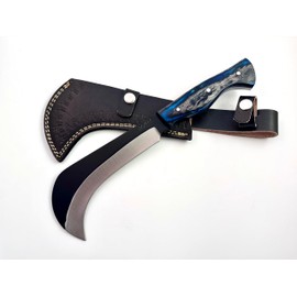 Hand Forged Carbon Steel Machete Billhook Sickle Knife | Yard Work | Tree Cutting | Brush Clearing Garden Tool | Leather Cover with Belt Loop (BHC3)