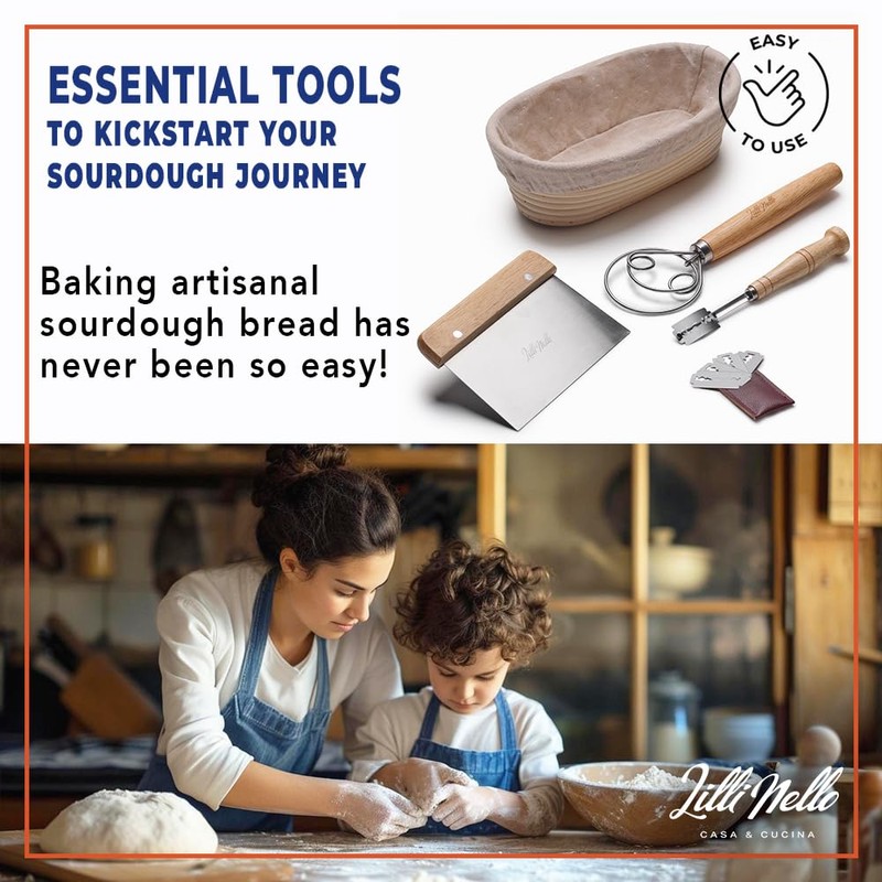 Banneton Oval 10" Sourdough Proofing Basket Set, Artisan Bread Kit,