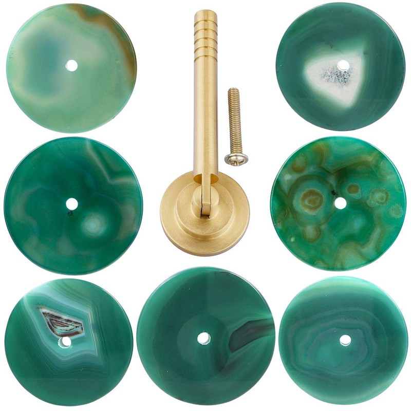 mookaitedecor Set of 2 Green Agate Slice Crystal Stone Cabinet