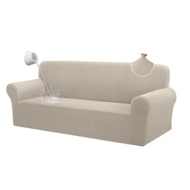 HDCAXKJ 100% Waterproof Couch Cover Stretch 3 Seater Sofa Cover Universal Jacquard Sofa Slip Cover 3 Seat for Cats Pet Soft Anti Scratch Furniture Protector with Elastic Bands (Natural, X-Large)