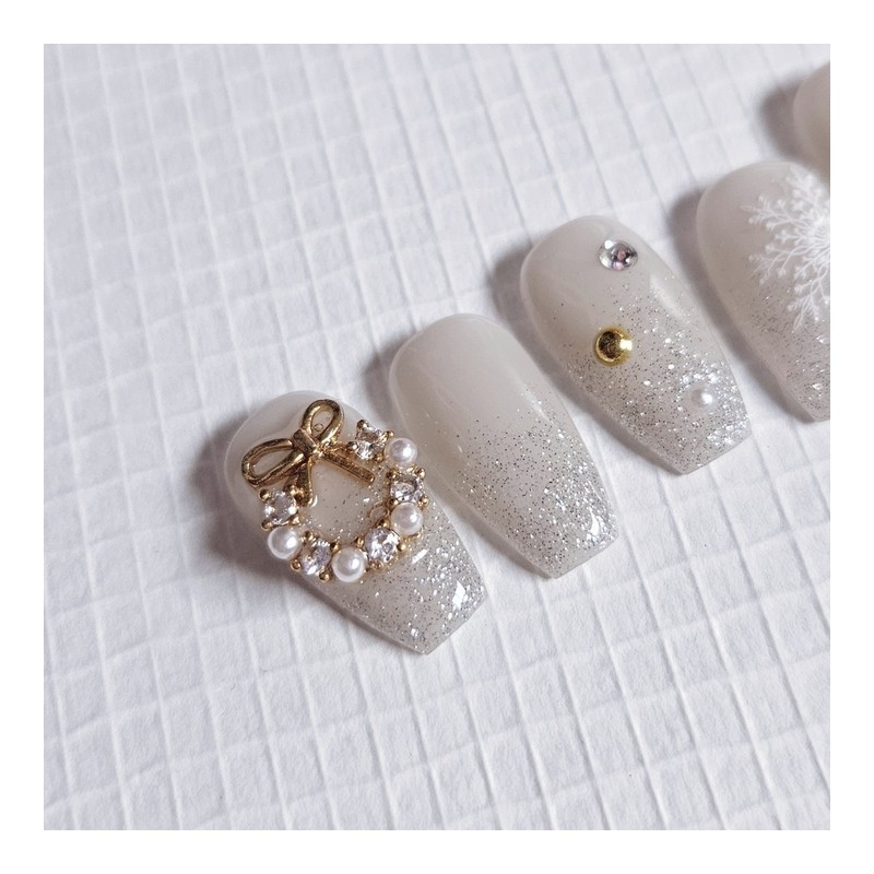 Winter Glow Handmade Nail Tips - Coffin Midi / 윈터글로우