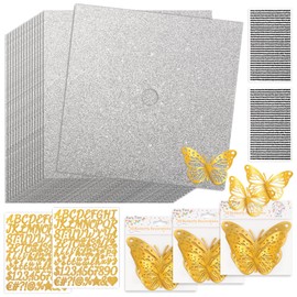 Graduation Cap Topper Decorations Kit, 15Pcs Glitter Cardstock Construction Paper for Grad Cap with 3 Pack Butterfly Stickers, 2 Sheets Rhinestones Stickers, 2 Sheets Alphabet Stickers