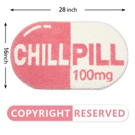 Microfiber Plush Chill Pill Rug, Super Soft and Absorbent Chill Pill Bath Mat Machine Washable, Preppy Room Decor Cute Aesthetic, 16x28 in, Pink