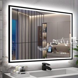 S·BAGNO 36''x28'' LED Bathroom Mirror with Lights, Bathroom Vanity Wall Mirror with Buletooth, Anti-Fog, Stepless Dimmable, 3 Colors, Tempered Glass Lighted Vanity Mirror for Bathroom