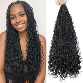 6 Packs Goddess Box Braids Crochet Hair With Curly Ends 24 Inches Boho Braids Crochet Hair for Black Women (1b, 24" - 6 Packs)