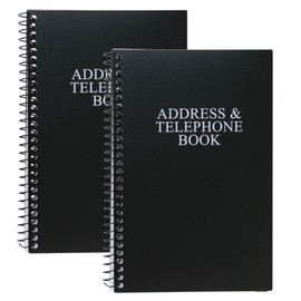 Iconikal Address and Telephone Book, Black, 8 x 5 inches, 2-Pack