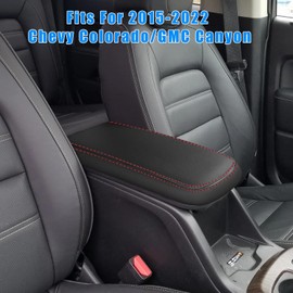 Rifoda Center Console Armrest Cover for 2015-2022 Chevy Colorado/GMC Canyon Accessories Arm Rest Box Pad Console Lid Protection Saver (Black with Red Stitchings)