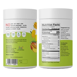 Vegs Mango Juice Powder - Freeze Dried & Cold Pressed Mango Fruit Pulp Concentrate - Unsweetened Tropical Fruit Powder for Smoothies, Baking, Desserts - No added Sugar, No Colors - 6 oz