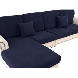 LA MEACK Couch Cushion Covers for Sectional Sofa L Shape Washable Separate Seat Chaise Couch Cover Stretch Sofa Slipcovers with 2 Pcs Pillowcases(3 Seater + 1 Chaise, Navy)