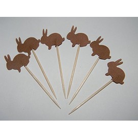 24 brown bunny bunnies cupcake toppers food picks easter baby shower party decor