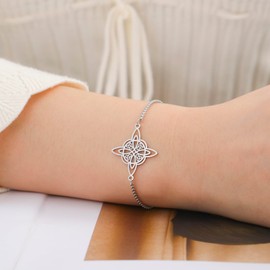 TEAMER Adjustable Witches Knot Bracelet Stainless Steel Celtic Knot Box Chain Bracelet Amulet Vintage Jewelry for Women (Silver)