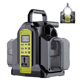 350W Power Inverter for Ryobi 18V ONE+ Battery, 2-Port 18V DC to 120V AC Inverter with LED Light, 3 USB-A, 1 USB-C, DC and AC Ports. Portable Battery Inverters for Outdoor Use(Tool Only)