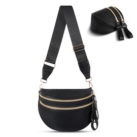honitty Women's Crossbody Bag, Large Nylon Belt Bag, Handbag Belt Bag with Shoulder Strap, black
