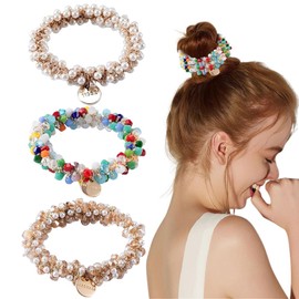 EYVRPAU Pack of 3 Hair Bobbles with Pearls Elastic Stretchy Hair Accessories for Women and Girls