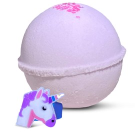 1 Bubble Bath Bomb for Kids with Surprise Unicorn Ring Toy Inside - Natural Ingredients Safe for Sensitive Skin - Moisturizing Coconut and Olive Oils and Unicorn Poop Aroma - Giftable Box