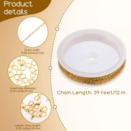 40 Feet 1.5MM DIY Link Necklace Chain Curb Chain, Gold Necklace Chains with Lobster Clasps and Jump Rings, Jewelry Chain Links for Making Necklace Earring Bracelet DIY Craft Supplies