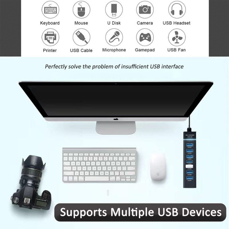 USB Hub 3.0, VIENON 7-Port USB Data Hub Splitter for