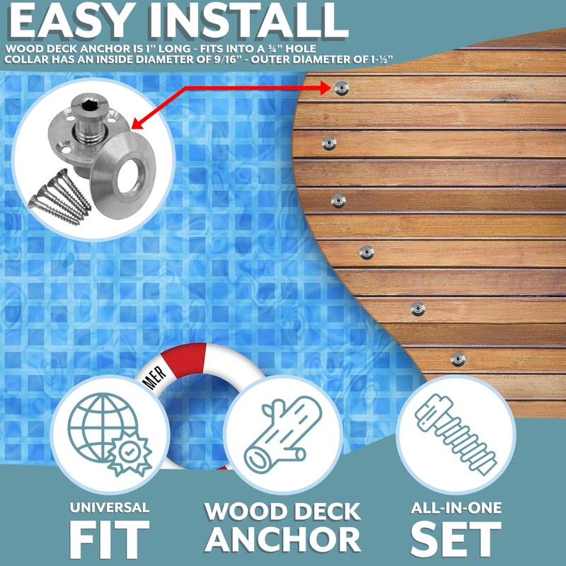 Poolzilla Pool Safety Cover Stainless Steel Anchor with Collar for