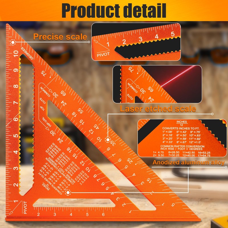 Carpenter Square 12 Inch, Matework Rafter Square for Angle Drawing