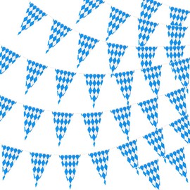 118 Ft Oktoberfest Bavarian Check Pattern Pennant Plastic Racing Flag Banner, Decoration for German Decorations Party Sport Event Birthdays Hot Wheels Event Supplies Festivals (Blue&White)