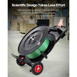 FAHKNS Black Heavy Duty Strapping Dispenser Banding Cart with 50 Packing Buckle Free for PET Strapping Roll/PP Strapping Roll Coil Equipped with Anti-Retreat Pulleys Strapping Cart Industrial Grade