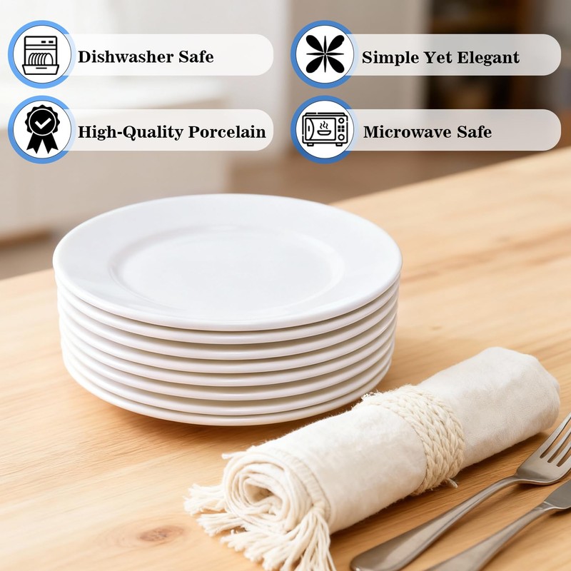 12 Pcs Ceramic Dinner Plates,6" White Small Round Dinner Plates