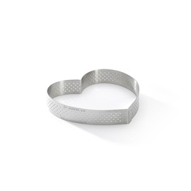 DE BUYER PERFORATED TART RING, Heart, in Stainless Steel, 0.75-Inch high O 4.75-Inch, Silber