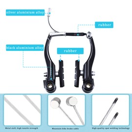 SOARFLY 2 Pairs Bicycle Brake Set, V Brake Set, Mountain Bike Brake Set with 2 Pieces Brake Cable and 4 Pieces Cable End Caps, Bicycle Replacement Parts for Most Mountain Bikes and Bicycles