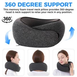 Tri-tra Travel Pillow,Travel Neck Pillows for Airplanes,Comfortable Breathable Cover,Memory Foam 360 Degree Support Stowable Pillows,Ideal Accessory for Sleeping Offices and Cars(Black)